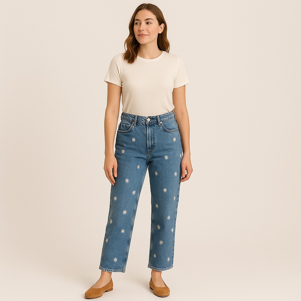Mica Daisy Embroidered Wide Leg Jeans High Rise Denim Pants Size 32 - Picture 8 of 8